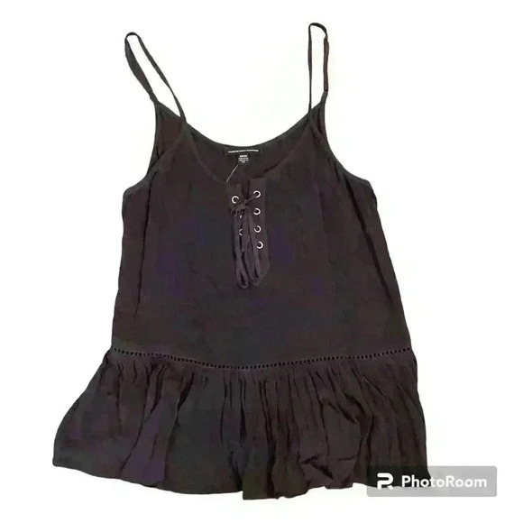 American Eagle Flowy Black Tank Lace Up Spaghetti Straps NWOT Size Small - Picture 1 of 8